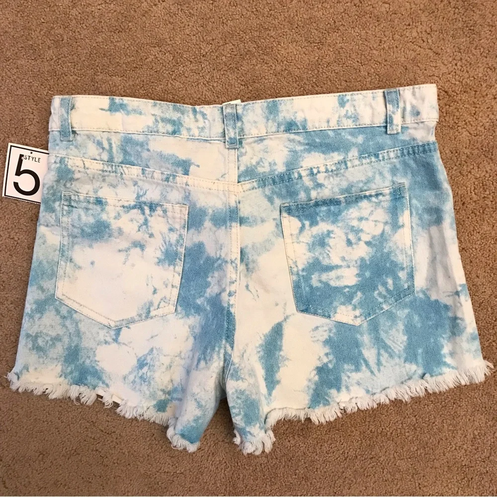 Tie Dye Denim Shorts NEW Womens Size Medium Sky Blue White High Waist Cotton - Picture 3 of 10